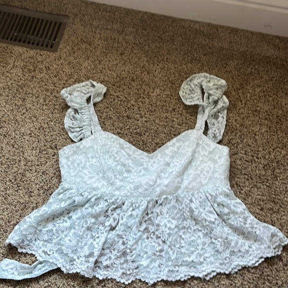 Beautiful blueish/ white top with a tie open back! - Picture 1 of 2